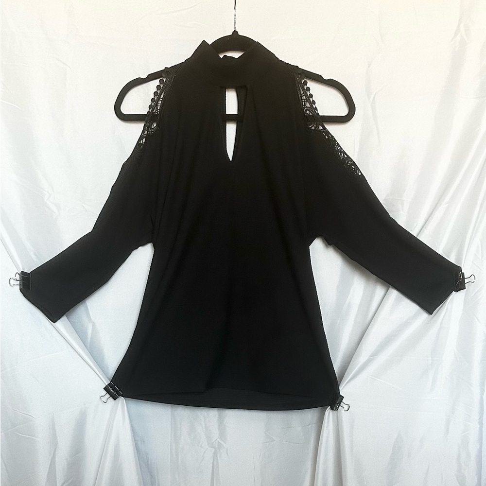 New Elegant Black Cold Shoulder Top